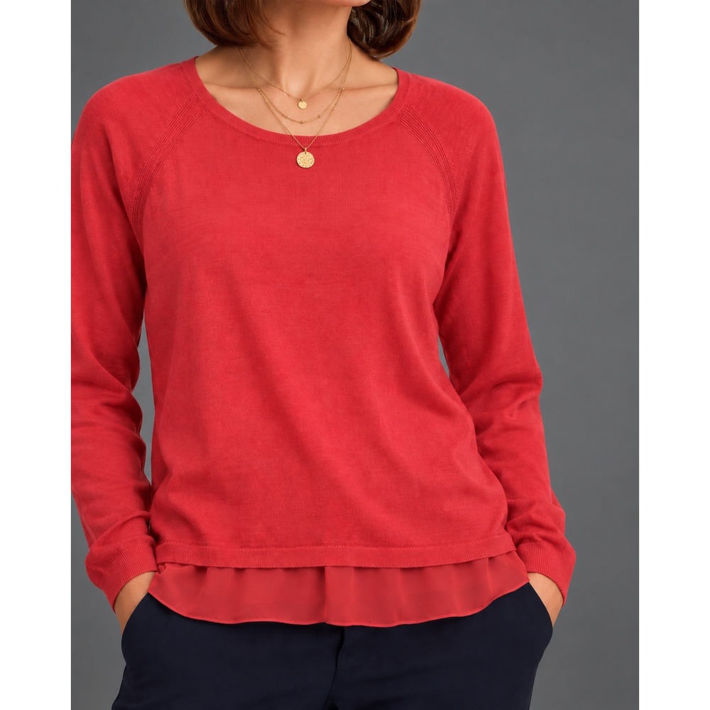 DKNYC Womens Coral Pink Layered Chiffon Hem Knit Sweater XL New